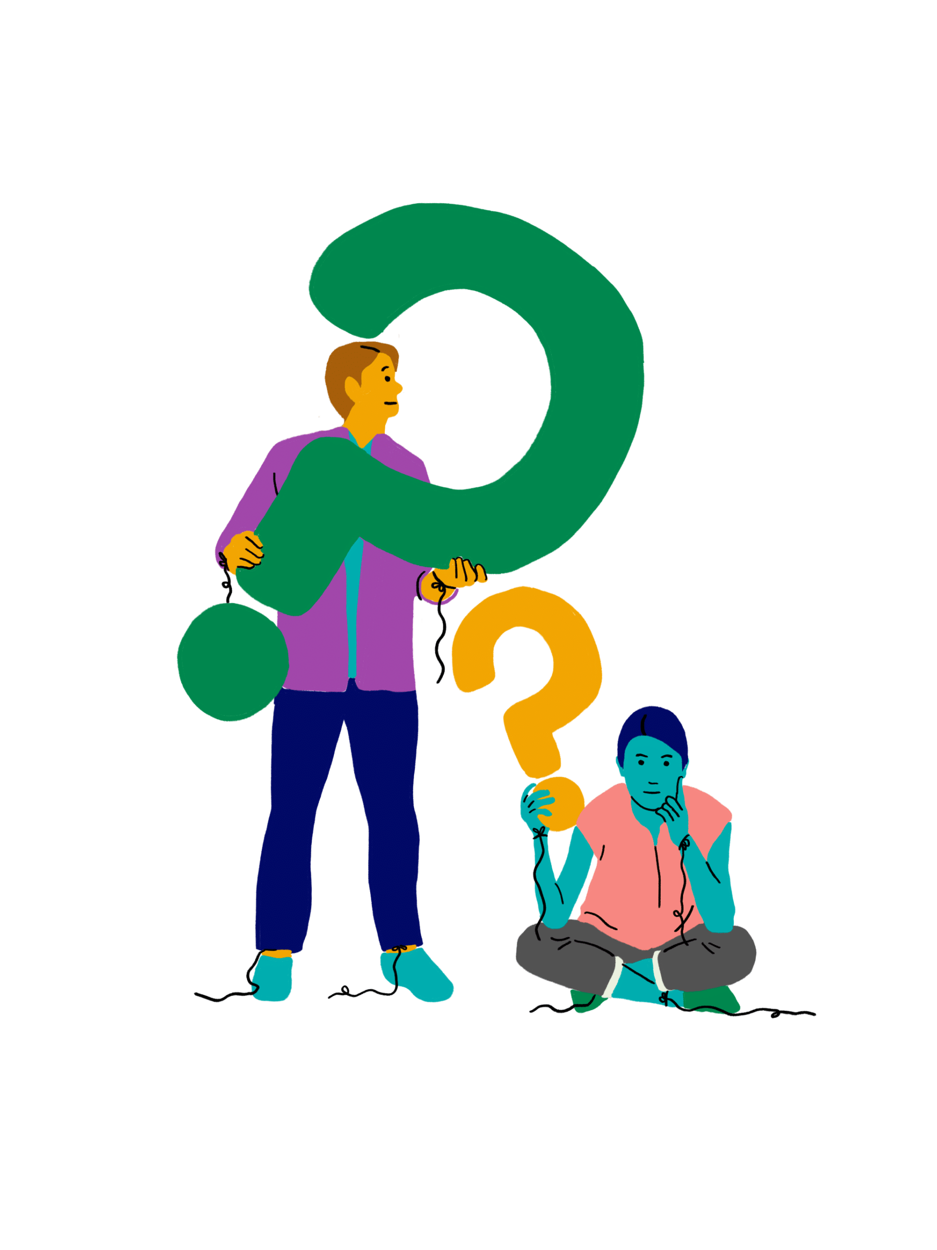 Illustration of people holding a question mark