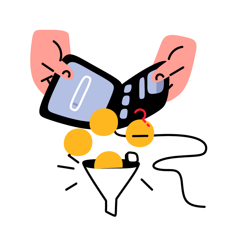 Illustration of a wallet dropping coins in a funnel