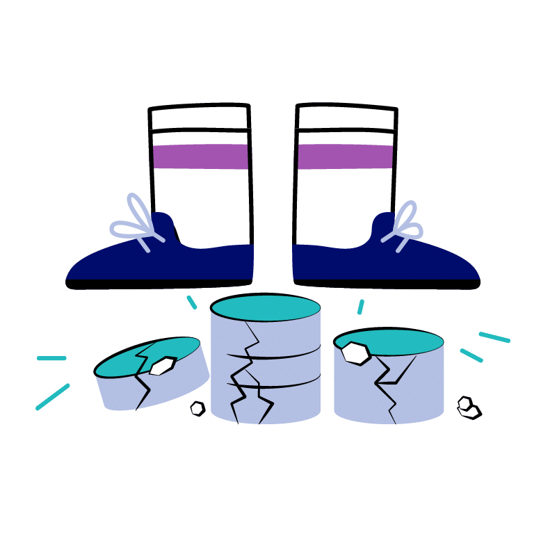 Illustration of someone stepping on a database