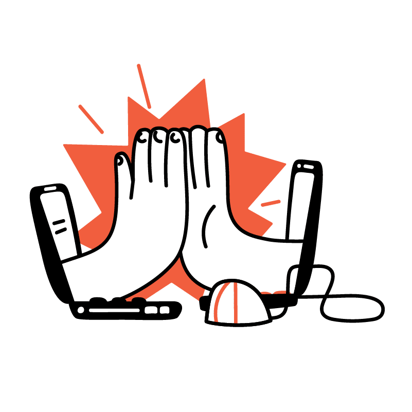 Illustration of hands coming out of two computer screens giving each other a high five