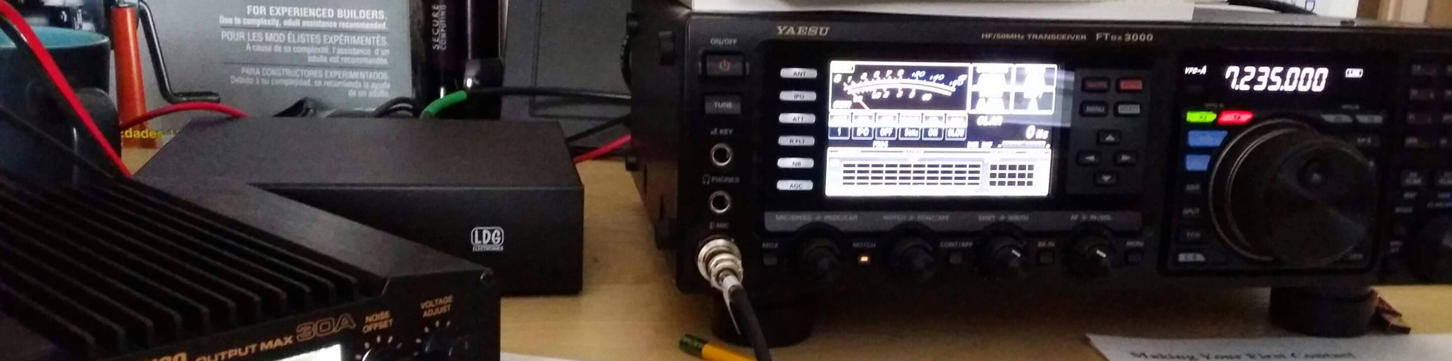 Photo of HAM radio equipment on a desk