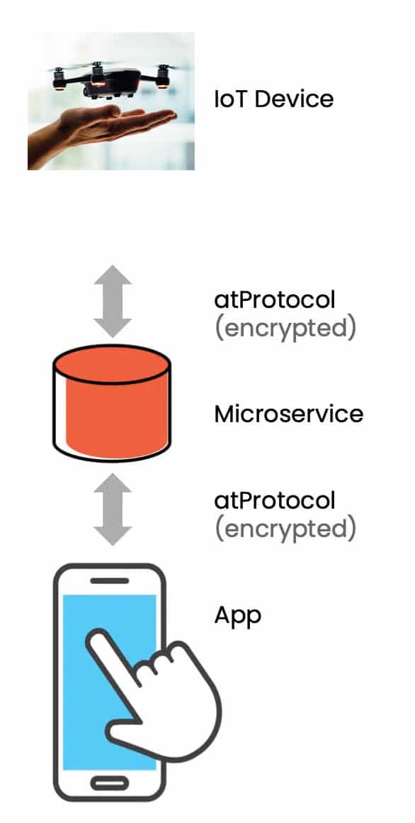 Chart showing IoT device, micro service, and app